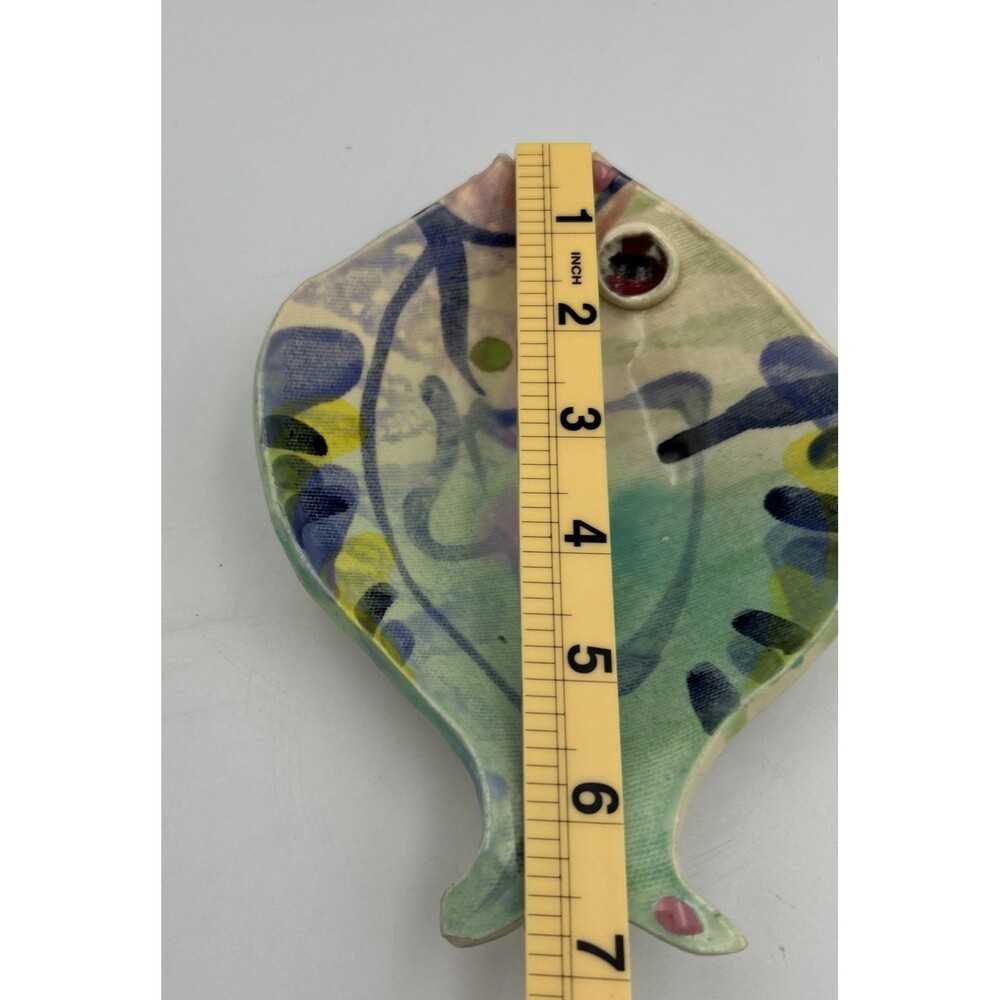 Artist Signed Jim Rice Tropical Fish Glazed Trinket Dish Or Decor Wall Dish #143 - Picture 4 of 6